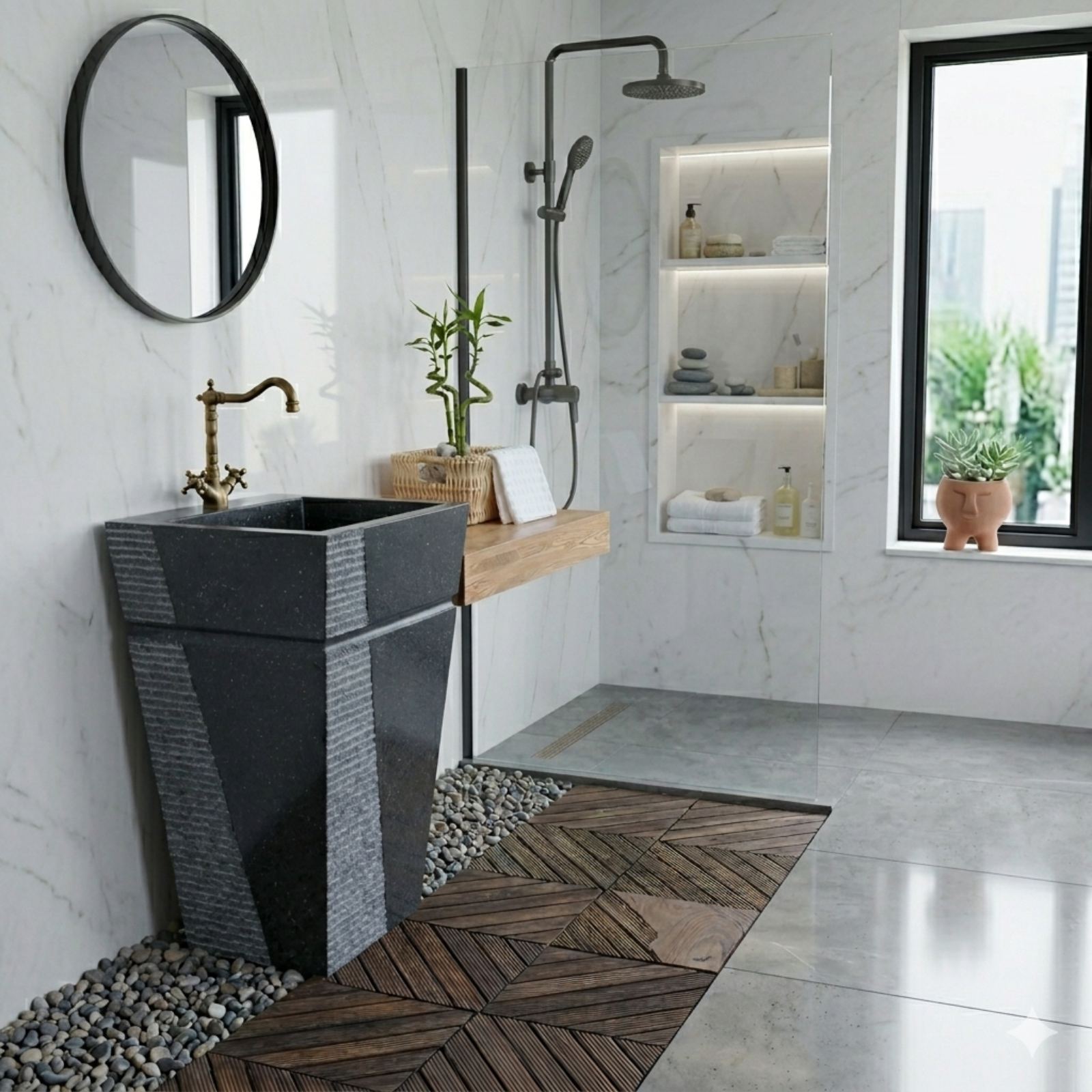 Dark Stone Basin — Freestanding Pedestal, second view
