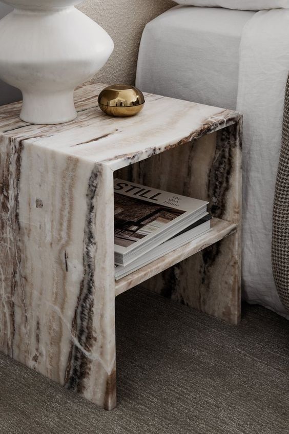 Marble Side Tables — Demilune & Travertine